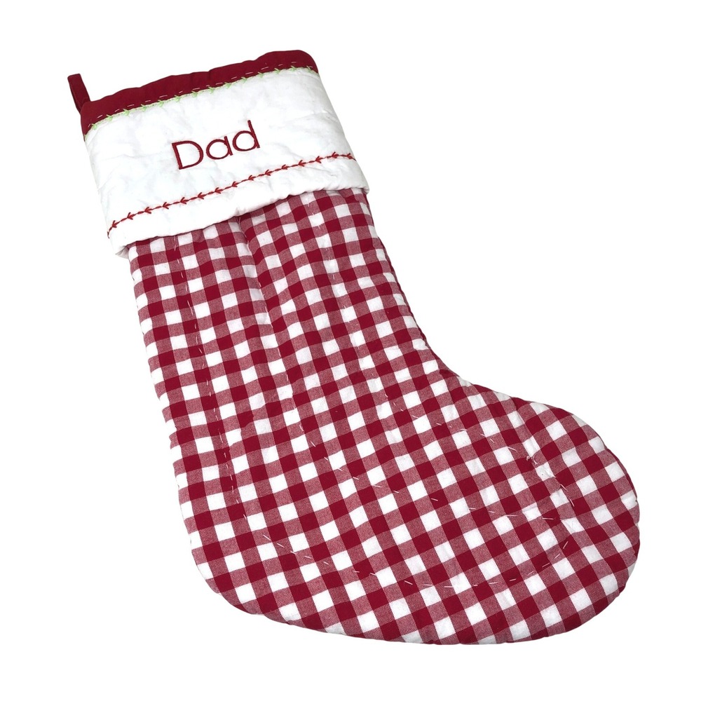 Pottery Barn Kids Christmas Stocking Red White Gingham Dad Embroidered Quilted